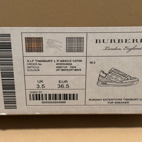 Burberry Women's Timsbury Perforated Leather Sneakers, White, Size 36.5 - Picture 4 of 9